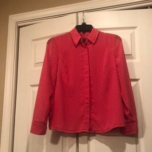 Talbots SP Coral Button Down Shirt, Raised Circle Design, Sheer Sleeves